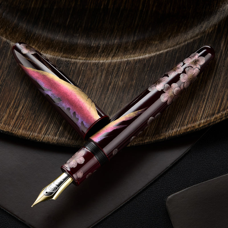 TACCIA Empress Maki-e Fountain Pen - Aka Fuji and Sakura Chinkin Benizakura (Limited Edition)