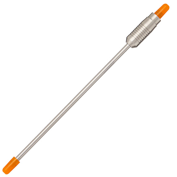 Long metal rod with orange tips on a white background