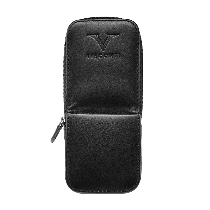 Visconti Leather 3 Pen Case - Black
