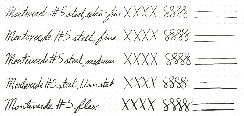 Monteverde #5 steel nib fountain pen writing samples