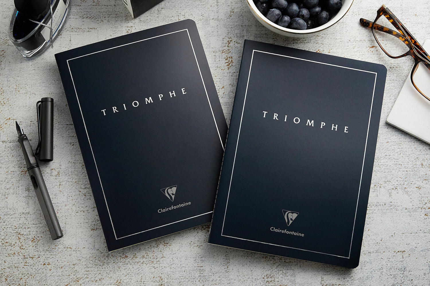 Clairefontaine 37170C Collectie Triomphe PLATINUM - Gebonden Diepblauw Notitieboek - A4 21x29,7 cm - 96 Pagina's Blanco - Ivoor Papier 90 g - Mat Gelamineerde Cover met Zilveren Markeerstift Clairefontaine 37170C Collectie Triomphe PLATINUM - Gebonden Diepblauw Notitieboek - A4 21x29,7 cm - 96 Pagina's Blanco - Ivoor Papier 90 g - Mat Gelamineerde Cover met Zilveren Markeerstift