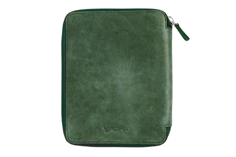 Galen Leather Zippered A5 Notebook Folio - Crazy Horse Forest Green