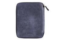 Galen Leather Zippered A5 Notebook Folio - Crazy Horse Navy Blue