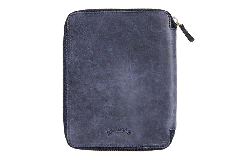 Galen Leather Zippered A5 Notebook Folio - Crazy Horse Navy Blue