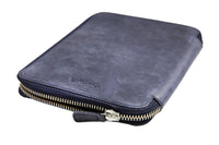 Galen Leather Zippered A5 Notebook Folio - Crazy Horse Navy Blue
