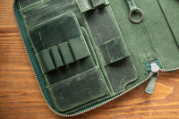 Galen Leather Zippered A5 Notebook Folio - Crazy Horse Forest Green