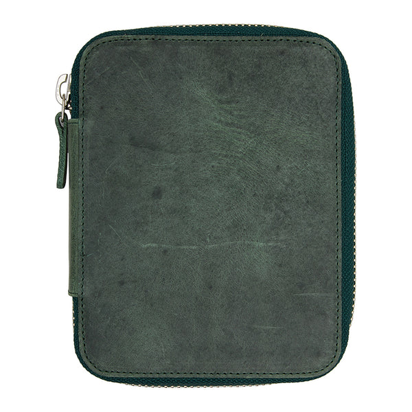 Galen Leather Zippered 10 Slot Pen Case - Crazy Horse Forest Green