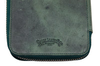 Galen Leather Zippered 10 Slot Pen Case - Crazy Horse Forest Green