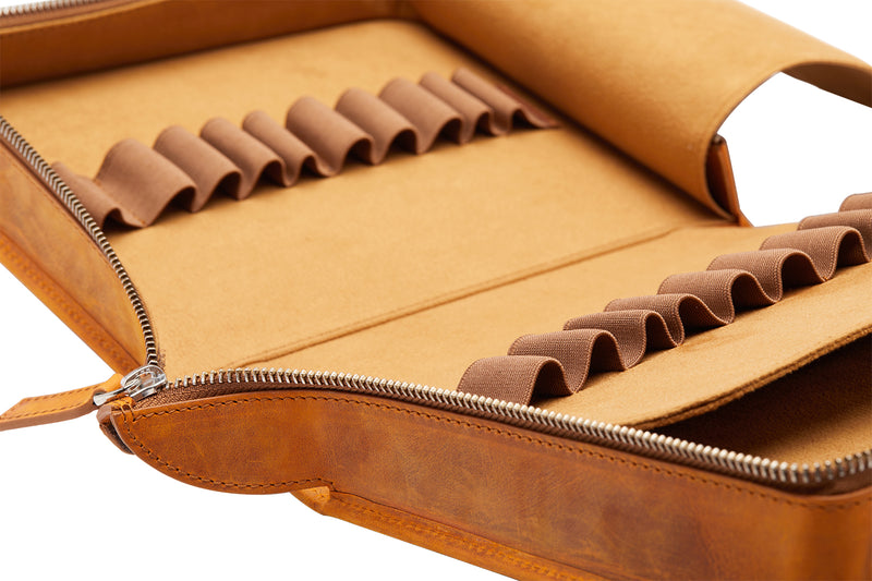 Galen Leather Zippered 40 Slot Pen Case - Crazy Horse Brown
