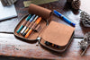 Galen Leather Zippered 10 Slot Pen Case - Brown