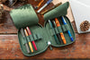 Galen Leather Zippered 10 Slot Pen Case - Crazy Horse Forest Green