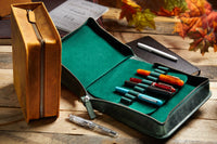 Galen Leather Zippered 40 Slot Pen Case - Crazy Horse Forest Green