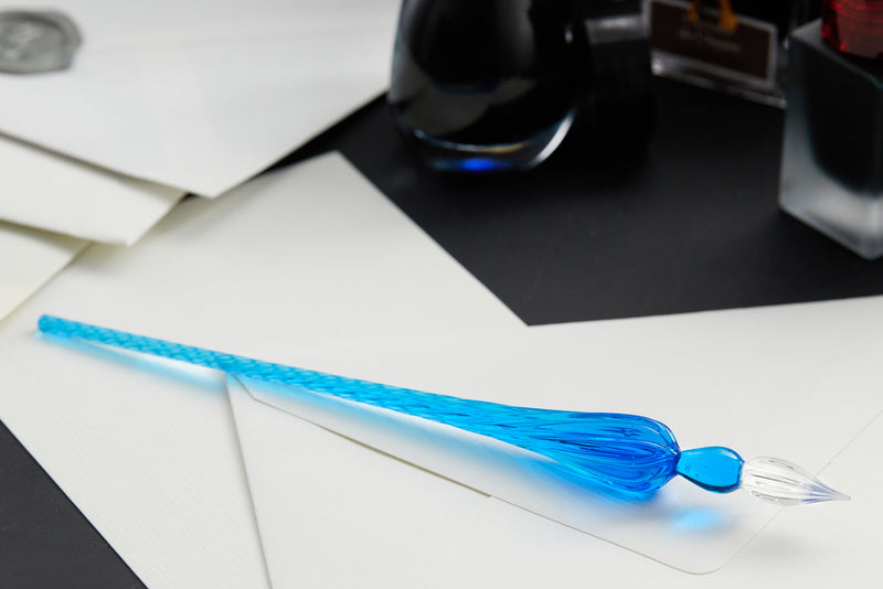 Jacques Herbin Round Glass Dip Pen - Blue