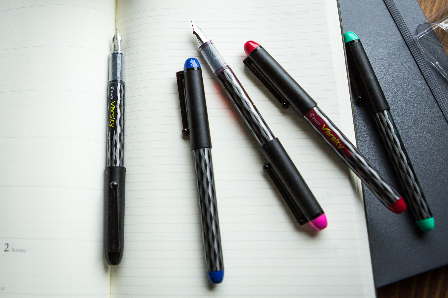 Pilot Varsity Disposable Fountain Pens - Medium Pen Point - Black, Blue,  Purple - Black Barrel - 3 / Pack - Bluebird Office Supplies