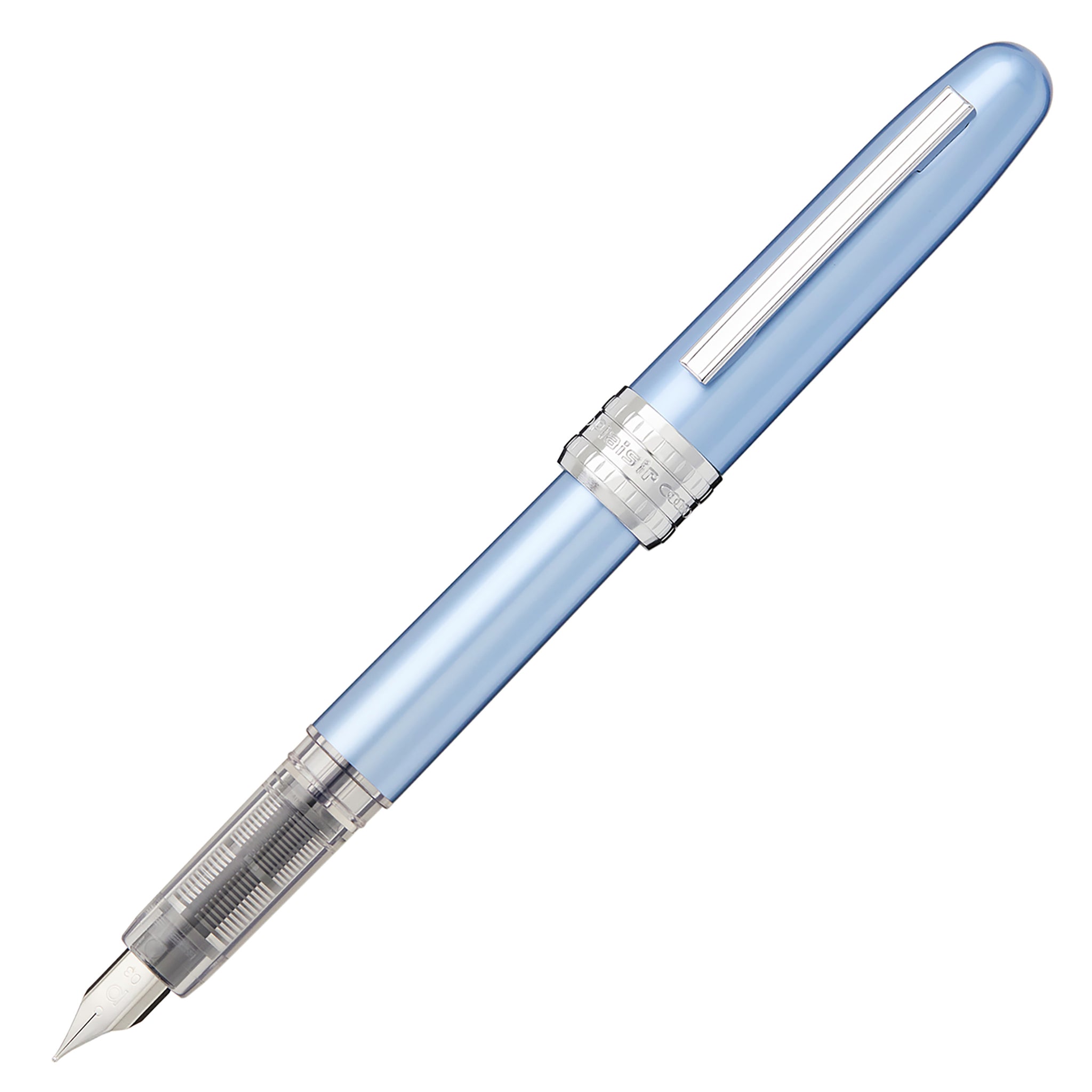 Stylo Plume Platinum Plaisir Blu - Corps Aluminium Bleu, Pointe Moyenne, Élégance Et Confort D'Écriture